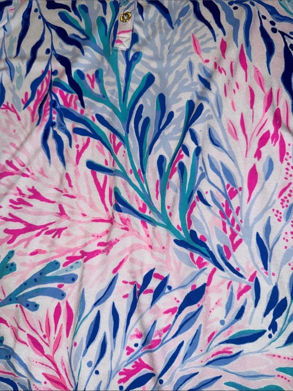 Lilly Pulitzer Mini Sadie Polo Crew Blue Tint Kaleidoscope Coral x-Large (12-14)